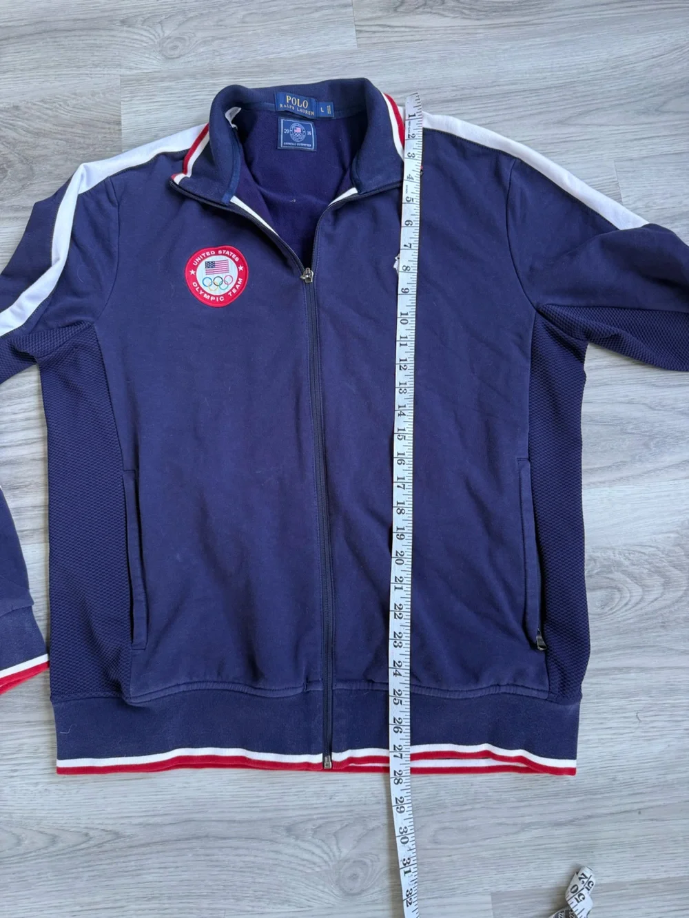 Polo by Ralph Lauren Navy Zip-Up Olympic Track Jacket with White Stripes